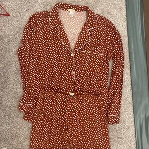 Eberjey Print Pajama Set 2 piece dark red with animal print polka dots small